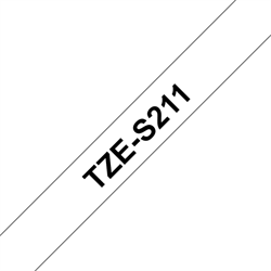BROTHER TZe S211 tape 6 mm, Sort tekst på Hvid lamineret tape, 8 m.